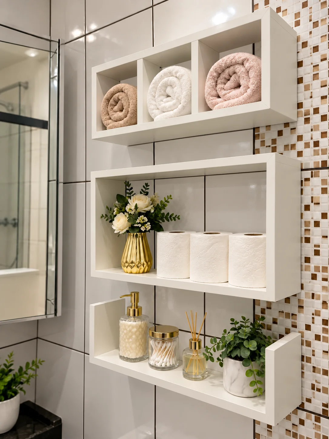 Kit Nichos de Banheiro 3 Peças em MDF Branco