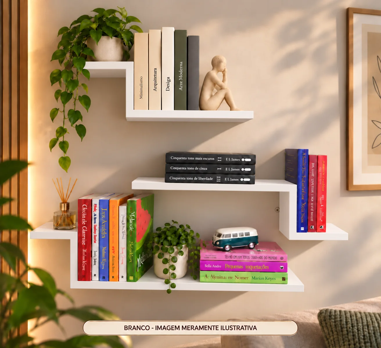 Trio de Prateleiras Decorativas em MDF Branco – 45, 60 e 75 cm